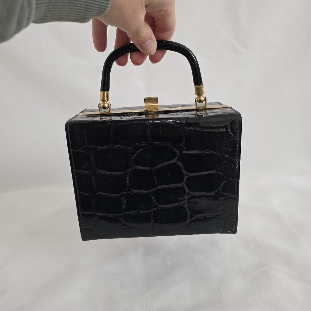 Vintage Mini Apothecary Pill Box Croc Print Handbag - Picture 3 of 9